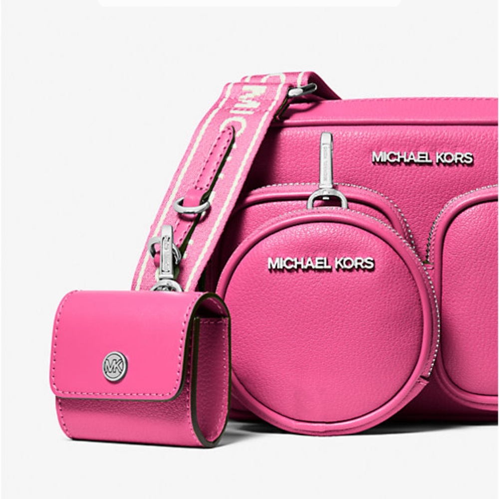 Michael Kors Jet Set Leather Medium Crossbody Bag with Case for Apple AirPods Pr - Picture 7 of 16